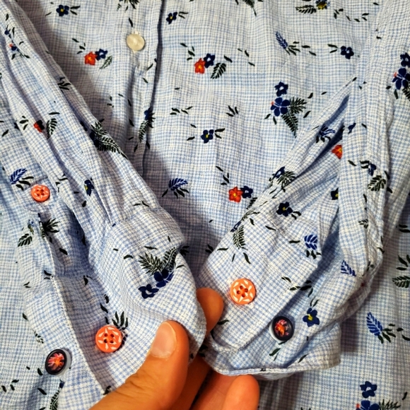 NZA New Zealand Auckland Plaid Floral Button Down Shirt. Blue, White. Men L. - Picture 9 of 11